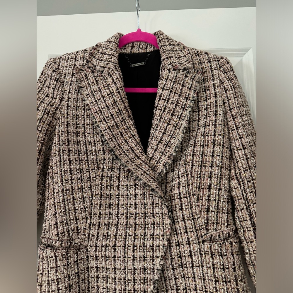 Elie Tahari Jezebel Tweed Frayed Trim Plaid Jacket Size 2 - Picture 7 of 10